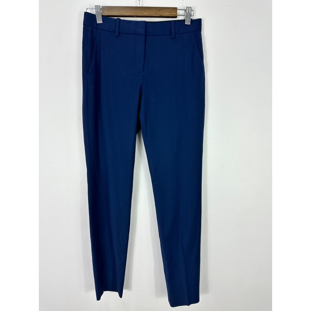 Theory Womens Treeca Slim Crop Straight Leg Pants Size 0 Blue Office Career Wool